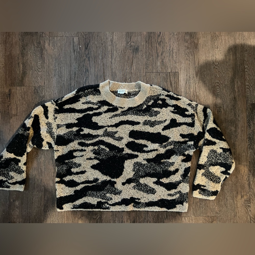 Size medium Rag Poets tan camo sweater.